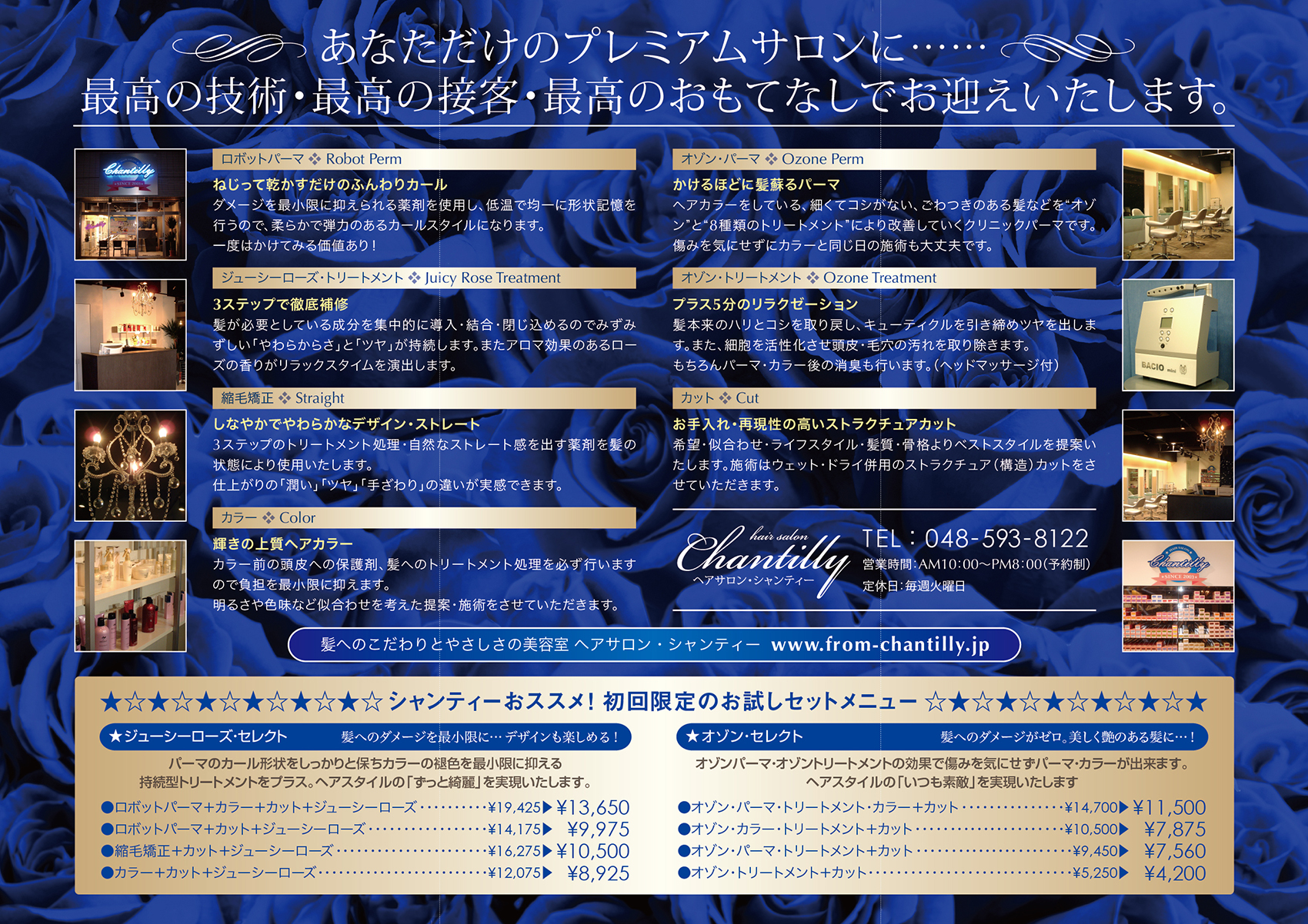 美容室『Chantilly』様のリーフレット(折りパンフレット)画像