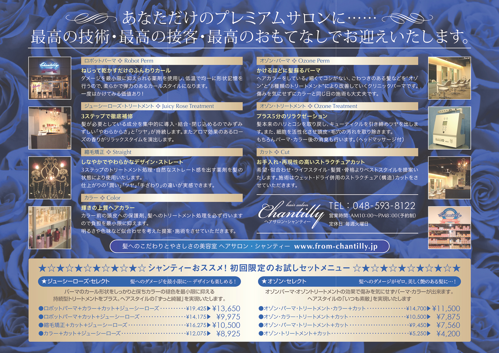 美容室『Chantilly』様のリーフレット(折りパンフレット)画像