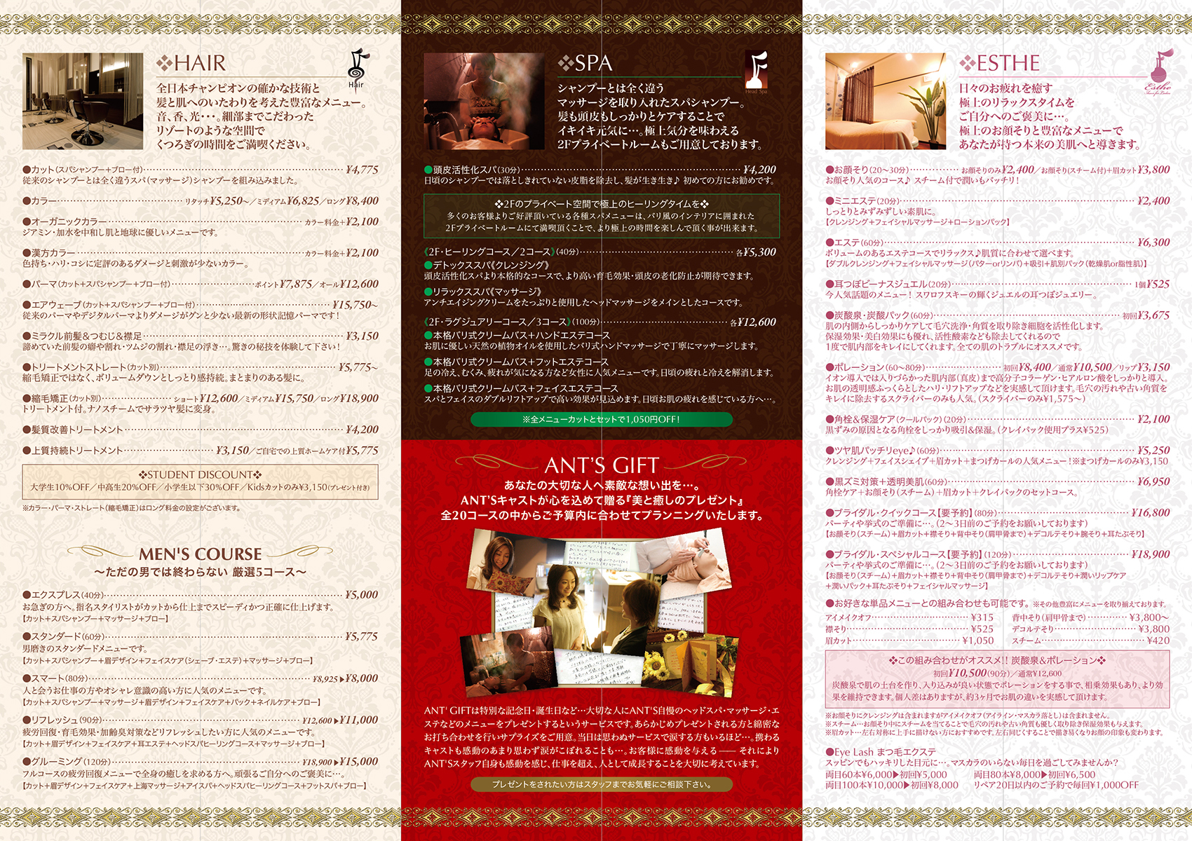 美容室アンツヘアーアンドリゾート辻堂本店のリーフレット(折りパンフレット)画像